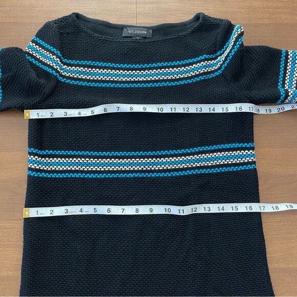 St. John | Women’s Black & Blue Knit Blouse Top Striped Colorblock Short Sleeve - Picture 8 of 8